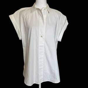 J. Crew Women’s Top Henley Neck Rolled Cap Sleeve Cotton White Size 10 Career